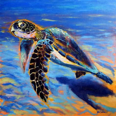 Aquatic Sea Turtle Original 36x36 Acrylic Painting In Floater Frame