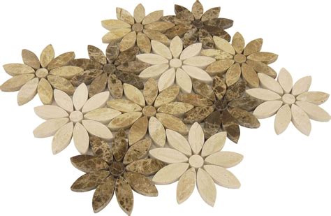 Flower Cream Beige Stone Flower Tile Polished Bqt 672 — Oasis Tile