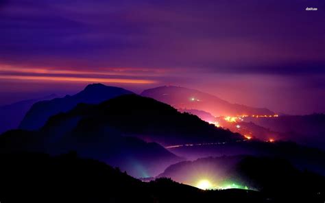 Beautiful Night Lights In The Mountains Wallpaper Nature Mountain