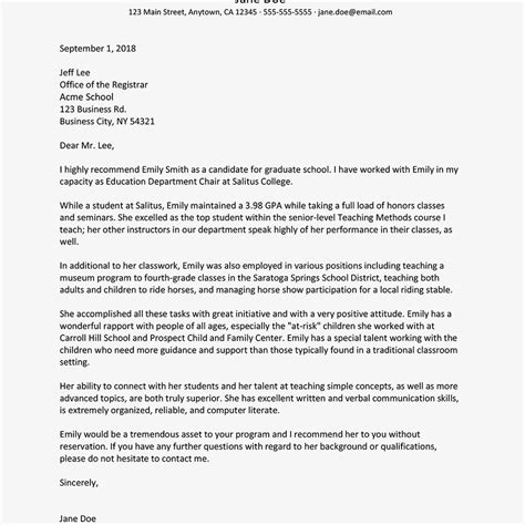 A recommendation letter puts the referee in a position to vouch for the student's abilities or personal qualities. Sample Reference Letter for Graduate School