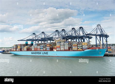 Maersk Line Container Ship At Container Port Of Felixstowe Essex