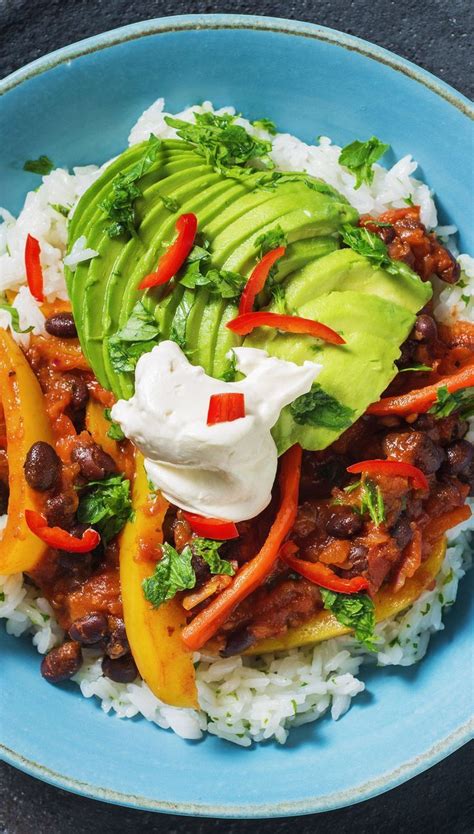 Rezept für Chili sin Carne mit Avocado und Korianderreis Vegetarisches