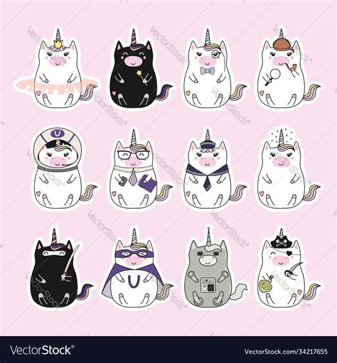 Kawaii Unicorns Stickers Set Royalty Free Vector Image