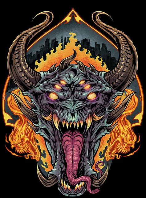 Demon Face And Fire Skulls Digital Art By Flyland Designs Pixels
