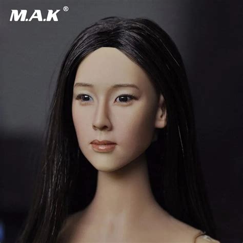 1 6 Asian Female Head Sculpt With Black Long Hair For 12 Women Action