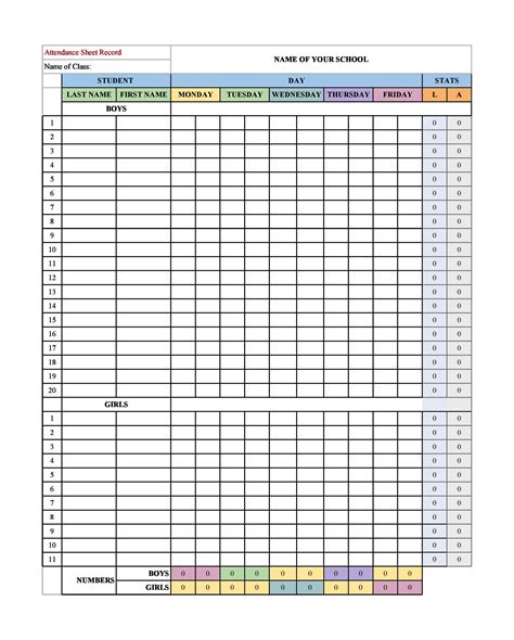 Attendance Sheet Excel Template Redlinesp
