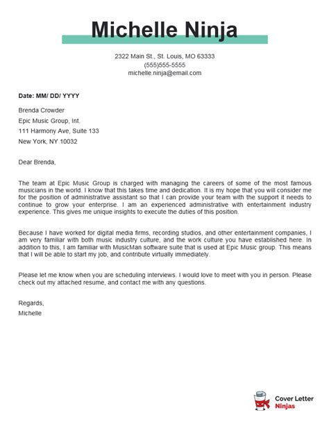 Cover Letter Example For Administrative Assistant Cover