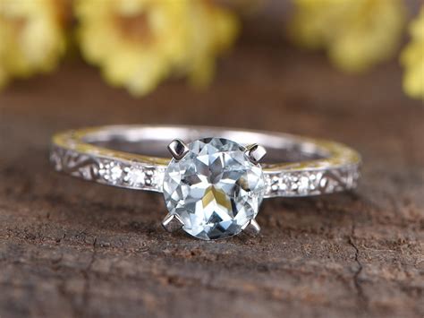 1ctw Aquamarine Engagement Ring 14k White Gold Diamond Wedding Band