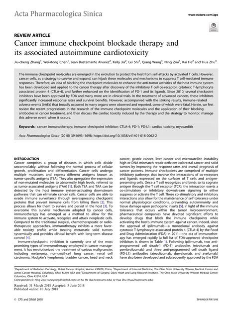 Pdf Cancer Immune Checkpoint Blockade Therapy And Its Associated