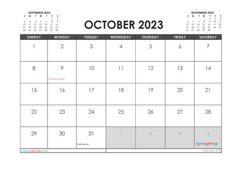 October 2023 Calendar With Holidays Printable 23296