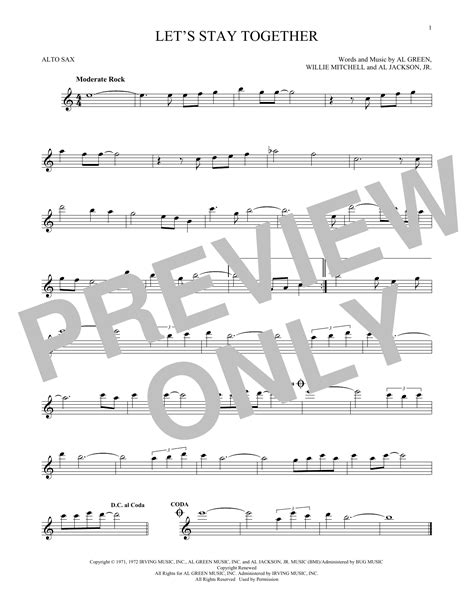 Let S Stay Together Sheet Music Al Green Alto Sax Solo