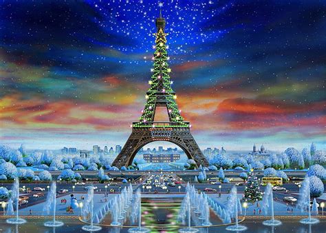 Eiffel Tower Tree Water Craciun France Christmas Adrian