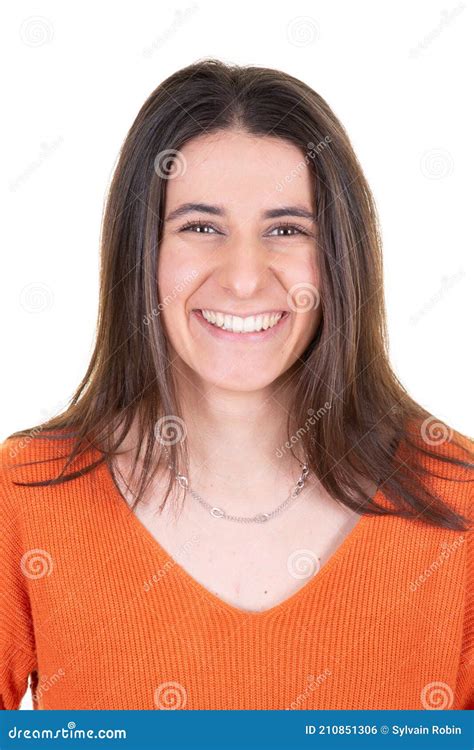 Portrait Of A Smiling Brunette Brown Hair Young Woman With Smile