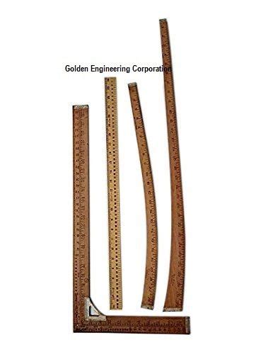 tailoring wooden rulers set of 4 garment measuring scales लकड़ी का स्केल वुडन स्केल golden