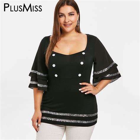 Plusmiss Plus Size Xxxxxl Vintage Sequin Ruffle Flare Sleeve Party