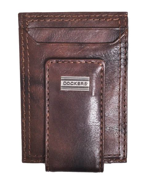 Dockers Mens Leather Front Pocket Card Case Wallet With Magnetic Money