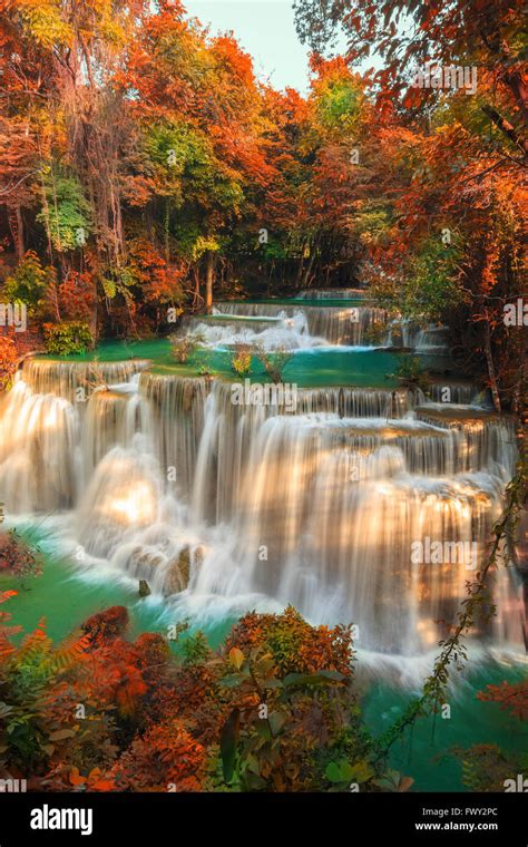 Waterfalls In Deep Forest At Huai Mae Khamin Waterfall In National Park