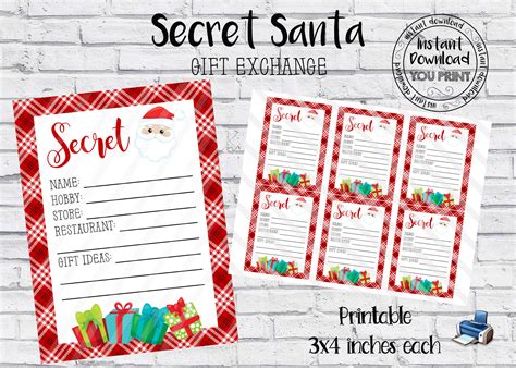 Printable Secret Santa T Exchange