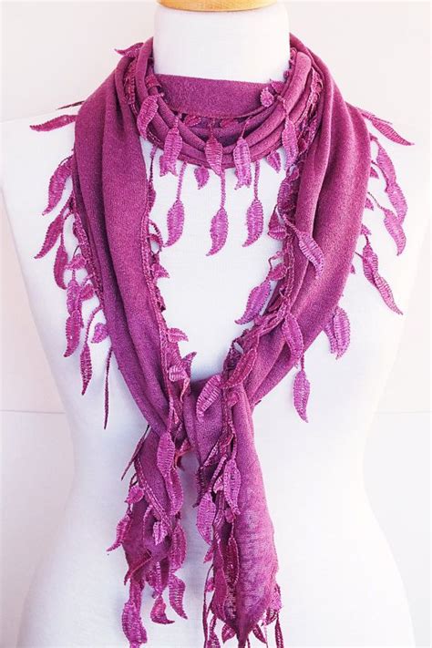 If You Buy Scarves Get A FREE SCARF As A Gift Lilac Cotton Scarf With Fringed Lace By