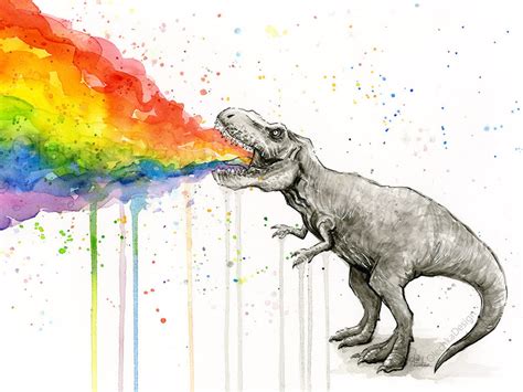 T Rex Dinosaur Rainbow Puke Art Print T Rex Vomit Funny Etsy