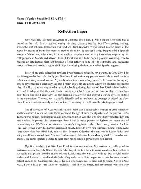 Reflection (превод на tagalog (dialects)). Rizal Reaction Paper (3,000 words)