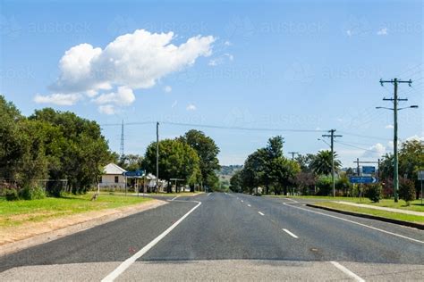 Image Of Road Into Country Town Of Merriwa Inland Nsw With Road Signs