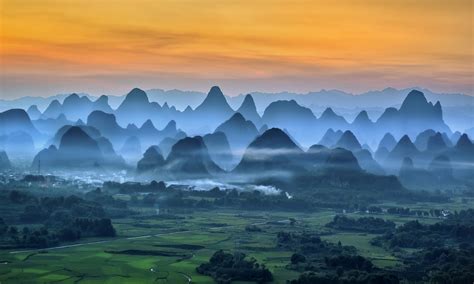 Nature Landscape Mist Mountain Field Morning China Trees City