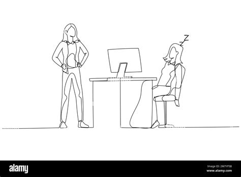 Dibujos Animados De Empresaria Que Se Queda Dormida En El Tiempo De Trabajo Son Atrapados Por El