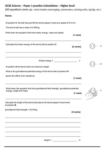 Gcse Sciencephysics Paper 1 Calculation Practice Higher And Foundation