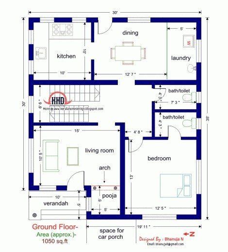 3000 square feet house plan with 5 bedrooms. 1000 Sq Ft House Plans 3 Bedroom Kerala Style House Plan ...