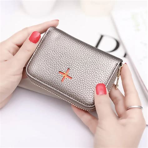 2019 Silver Women Credit Card Holder Mini 100 Cow Leather Female Short