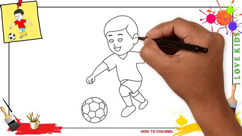 How To Draw A Boy Playing Soccer Easy And Slowly Step By Step For Kids