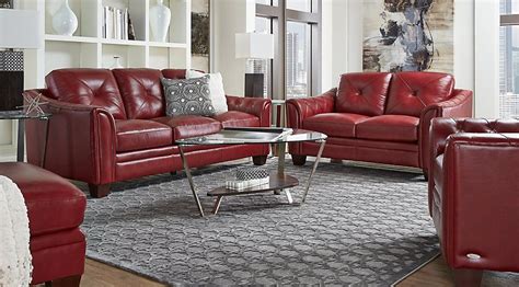 Picture Of Cindy Crawford Home Marcella Red Leather 3 Pc Living Room