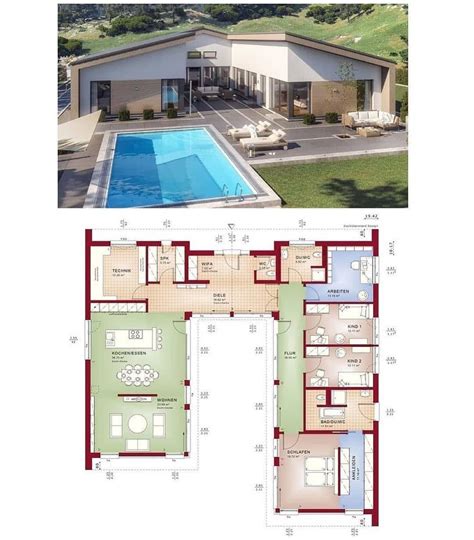 Two Floor Plans For A Modern House With Swimming Pool