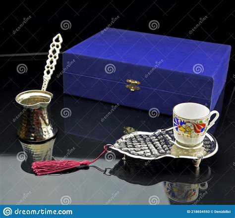 Turkish Coffee Set With Copper Cup Holder And Cezve Cooking Pot