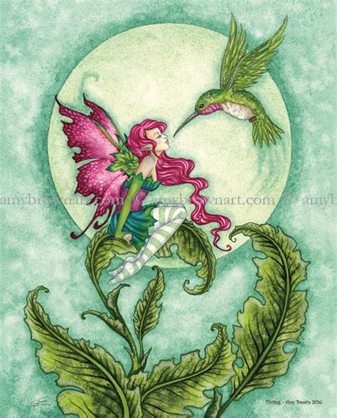 8x10 Print Flirting Hummingbird And Fairy By Amy Brown Etsy