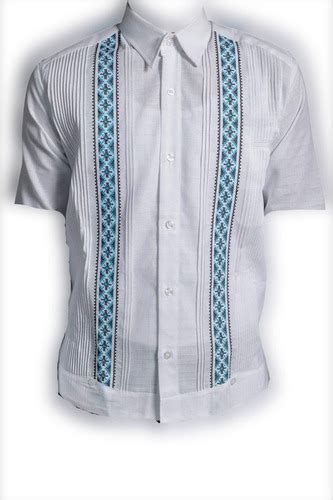 Guayabera Blanca Bordado Azul Tipo Punto De Cruz Meses Sin Intereses