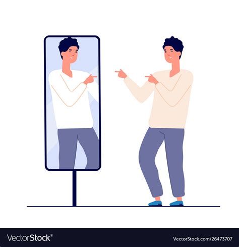 Man At Mirror Guy Self Looking Reflection Love Vector Image