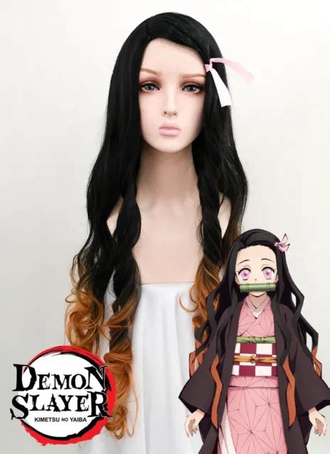 Demon Slayer Kimetsu No Yaiba Kamado Nezuko Long Curly Hair Wig Cosplay