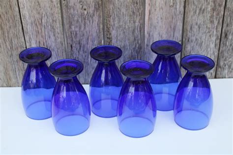 Classic Cobalt Blue Glass Drinking Glasses Vintage Set Of Footed Tumblers
