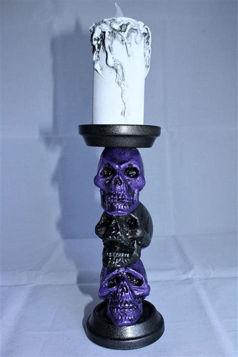 Black And Purple Skull Candle Holder With Black Base And White Etsy