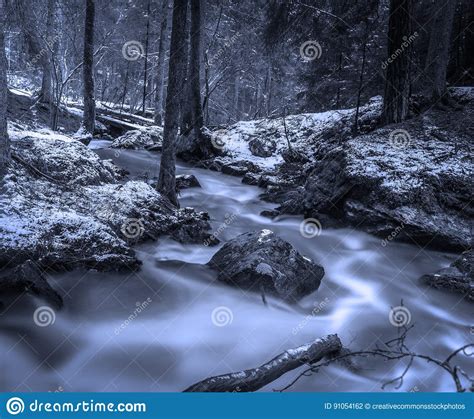 Creek In Snowy Forest Picture Image 91054162