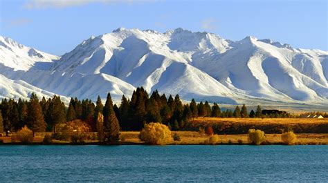 Snow Capped Peaks And Mountains Landscape In New Zealand