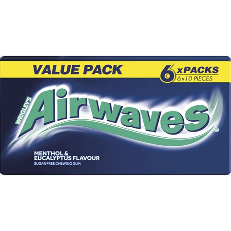 Airwaves Menthol And Eucalyptus Flavour Sugar Free Chewing Gum Multipack 6 X 10 Pieces Airwaves