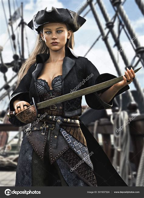 Download Portrait Of A Female Pirate Mercenary Standing On The Deck