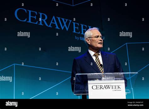 Darren Woods, Exxon Mobil Corp. Chairman and CEO gives a speech at the