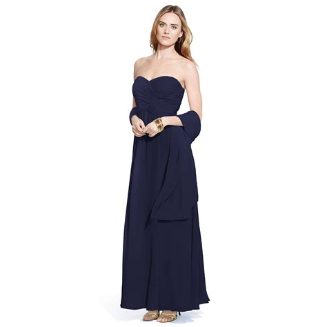 Ralph Lauren Strapless Georgette Gown In Blue Lyst