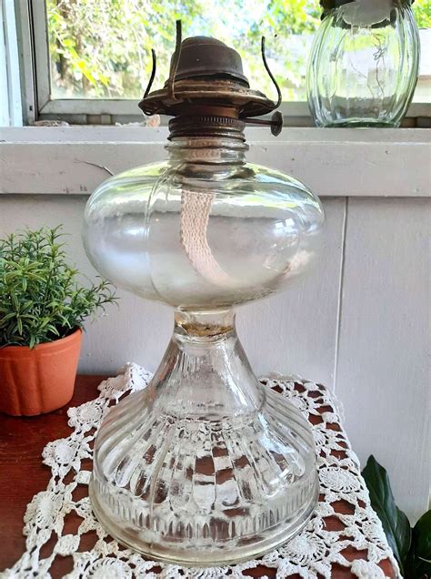 Vintage Kerosene Oil Lamp Antique Eagle Clear Glass Light New Etsy