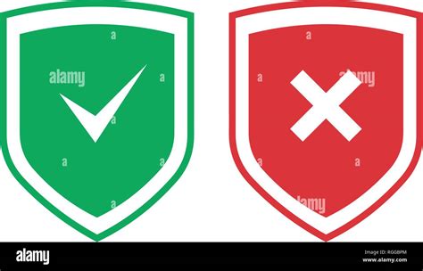 Shields With Check Mark And Cross Icons Set Red And Green Shield With