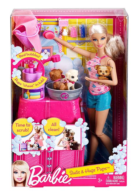 Barbie Suds And Hugs Pups Playset Includes Barbie Doll 2 Puppies Bath Themed Outfits And